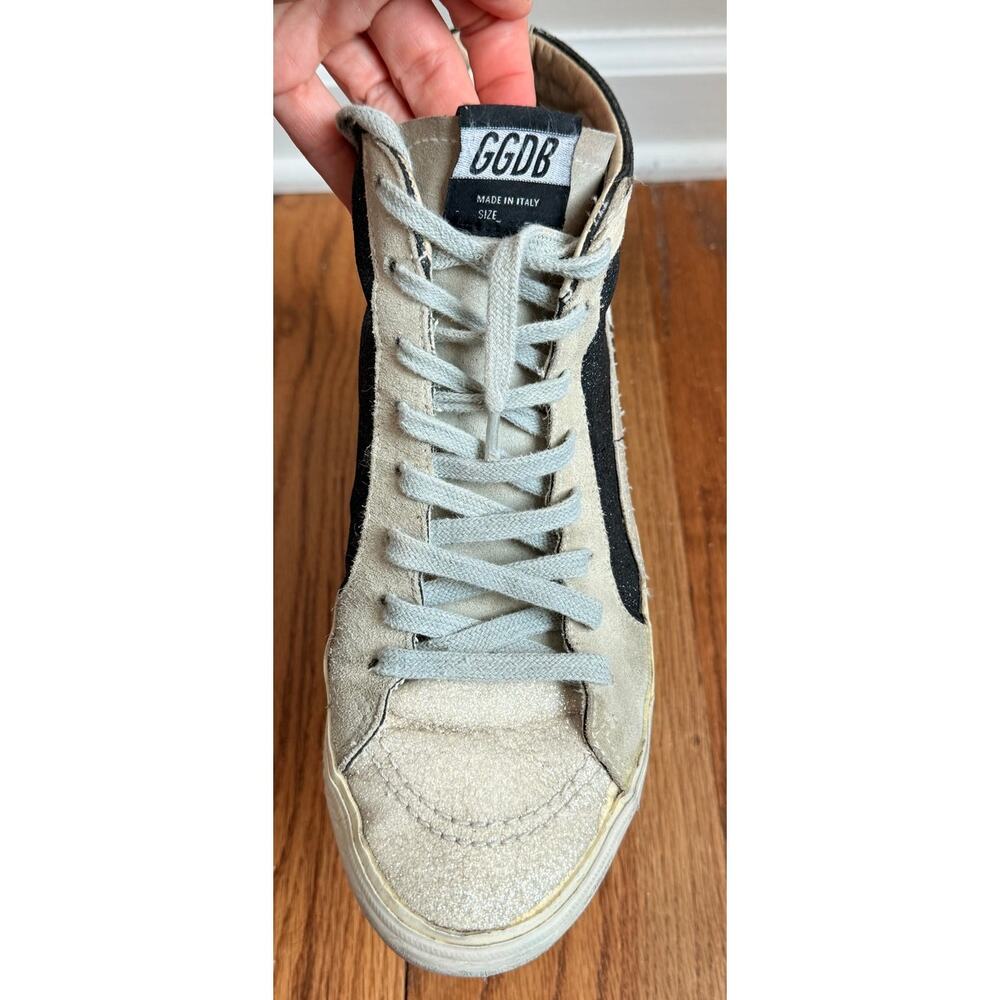 Golden Goose Slide High-Top Sneakers – Navy Glitter Suede – Size 40